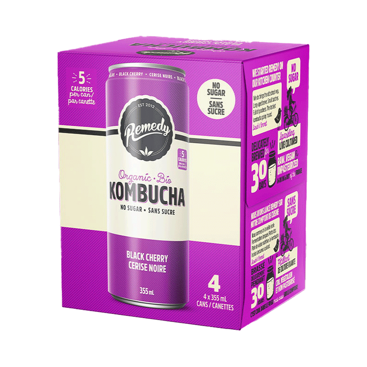 Remedy Organic Kombucha - Black Cherry, 4x355ml