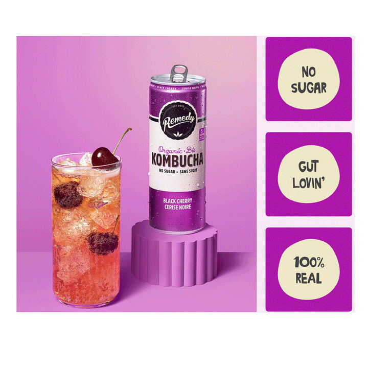 Remedy Organic Kombucha - Black Cherry, 4x355ml