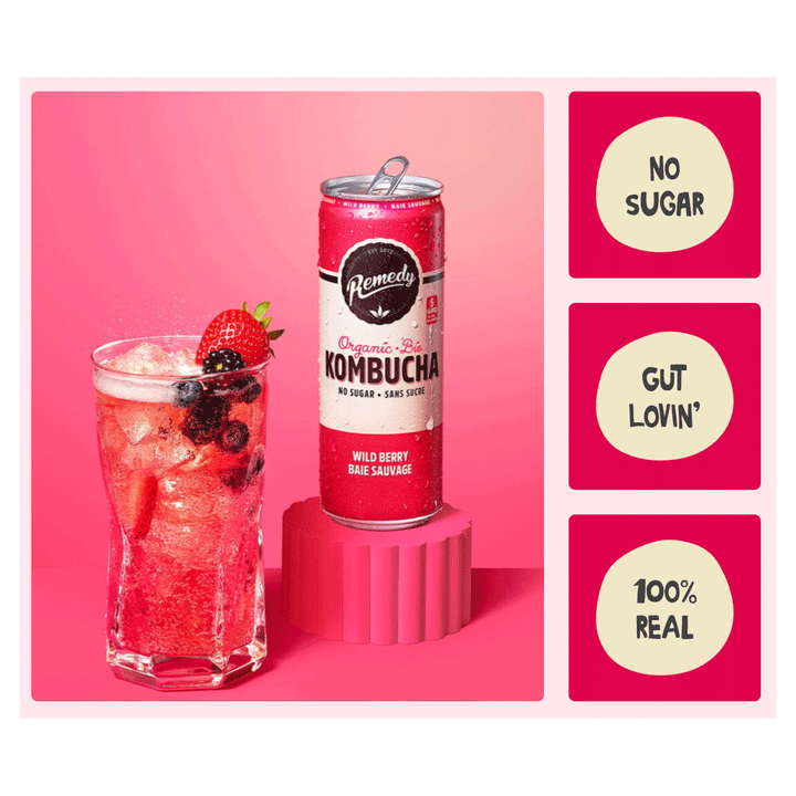 Remedy Organic Kombucha - Wild Berry, 4x355ml
