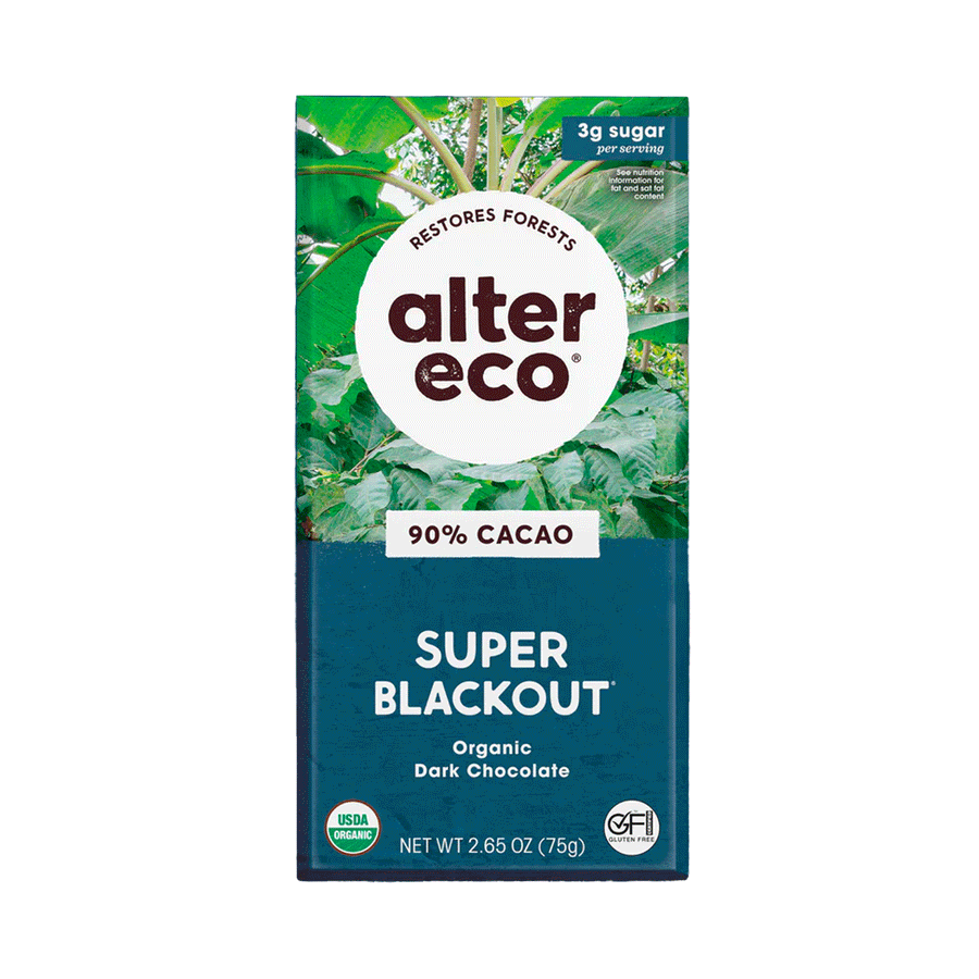 Alter Eco Organic Super Blackout Dark Chocolate Bar (90% Cacao), 75g