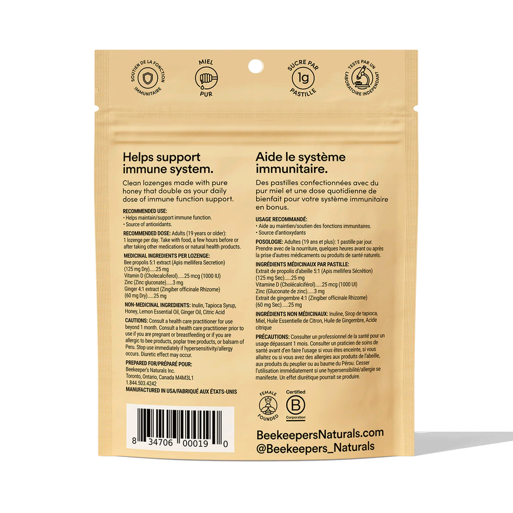 Beekeeper's Naturals Ginger Lemon Propolis Lozenges, 50g