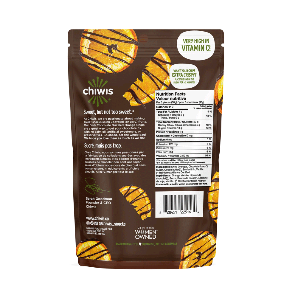 Chiwis Dark Chocolate Drizzled Orange Chips, 60g