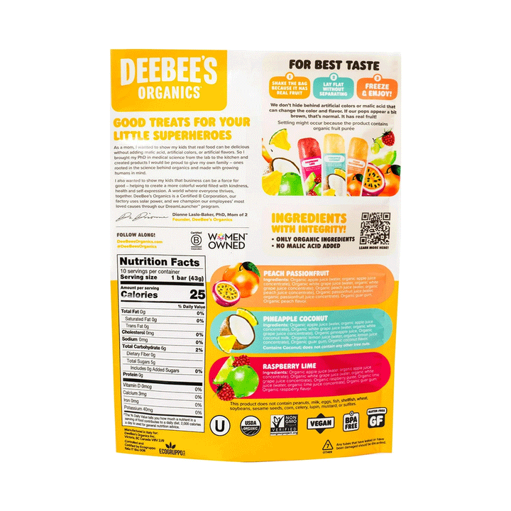 Deebee's Tropical Superfruit Freezie Pops, 10x40ml