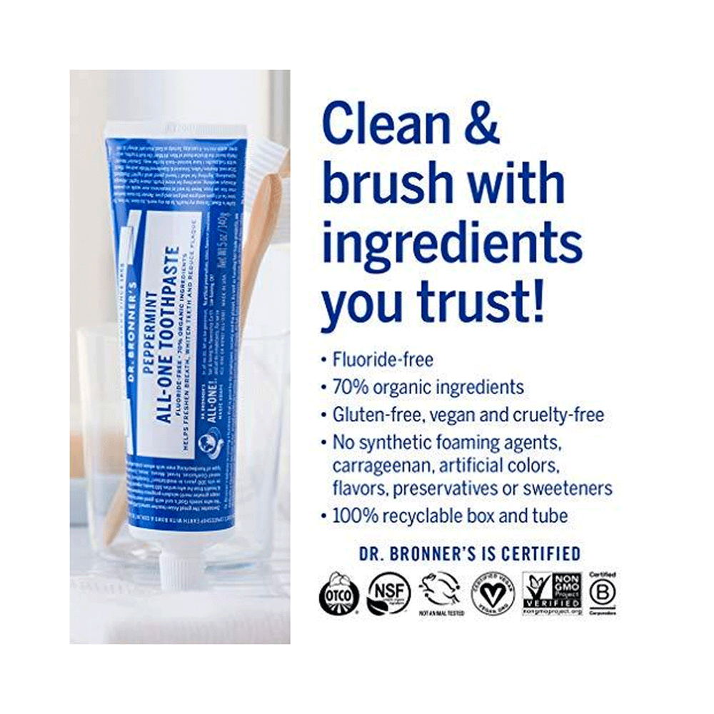 Dr. Bronner's Peppermint All-One Toothpaste, 140g