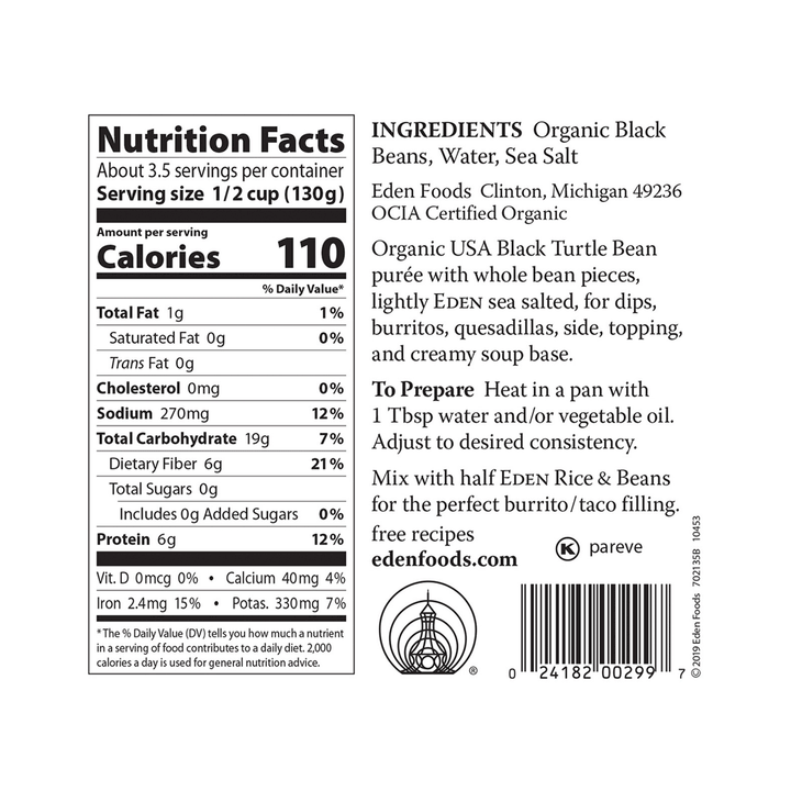 Eden Foods Organic Refried Black Beans, 398ml