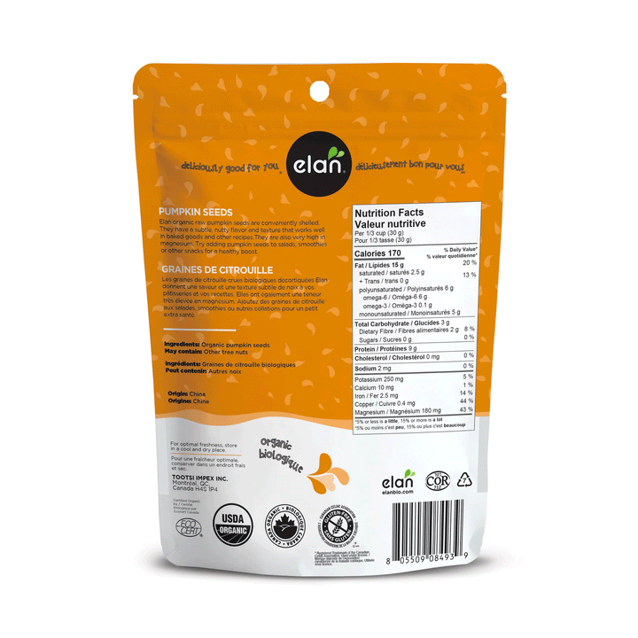 Elan Organic Raw Pumpkin Seeds, 185g