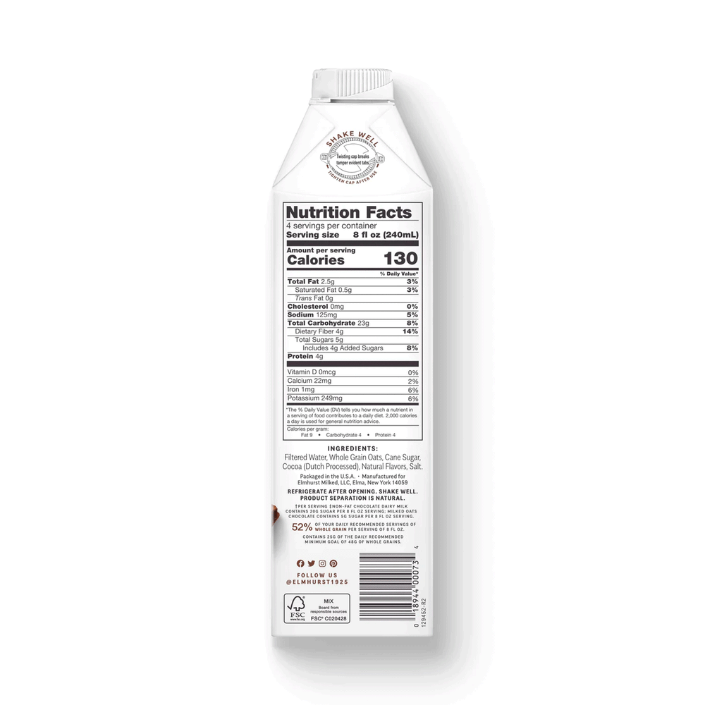 Elmhurst Chocolate Oat Milk, 946ml