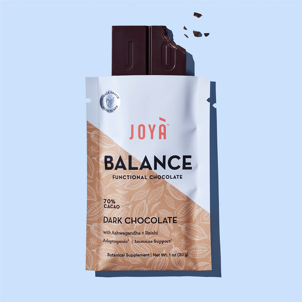 JOYÀ 70% Cacao Dark Chocolate With Reishi & Ashwagandha - BALANCE, 30g