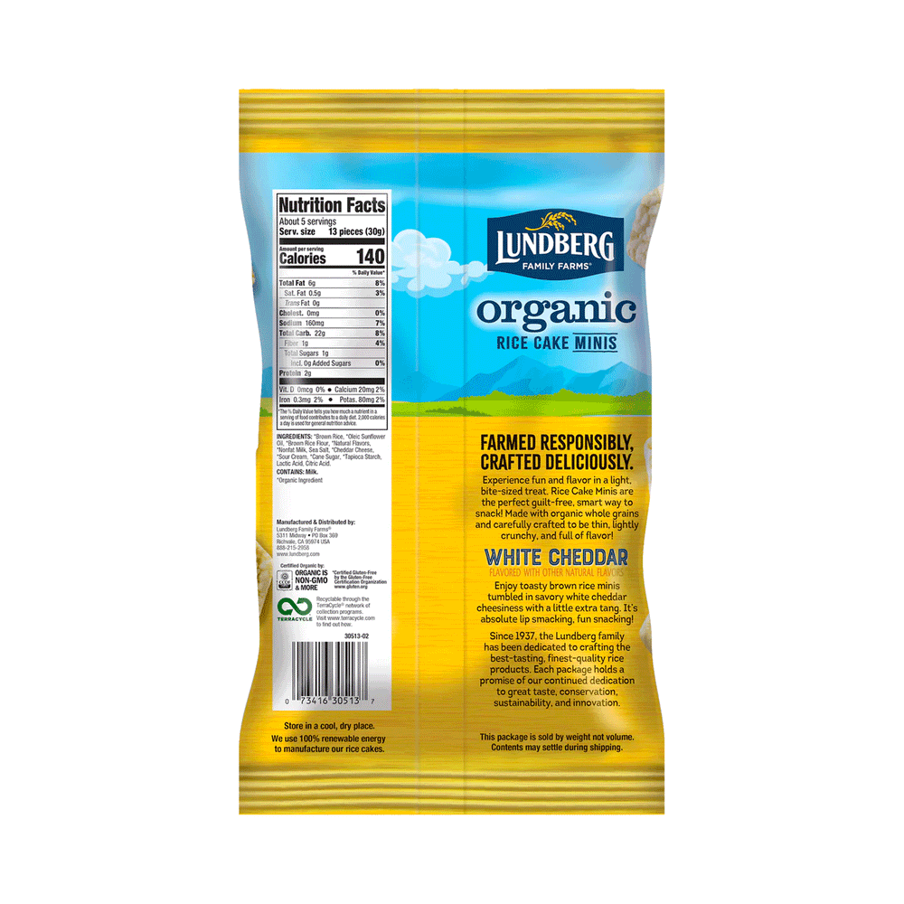 Lundberg Family Farms Organic Rice Cake Minis - White Cheddar, 142g