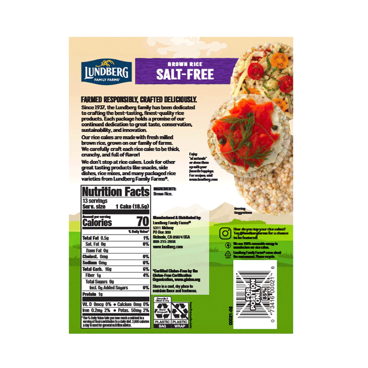 Lundberg Family Farms Organic Brown Rice Cakes - Unsalted, 241g