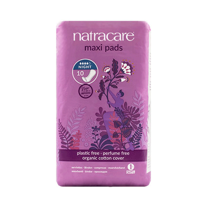 Natracare Night Time Natural Maxi Pads, 10ct