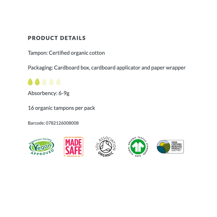 Natracare Regular Organic Cotton Tampons with Applicator, 16ct