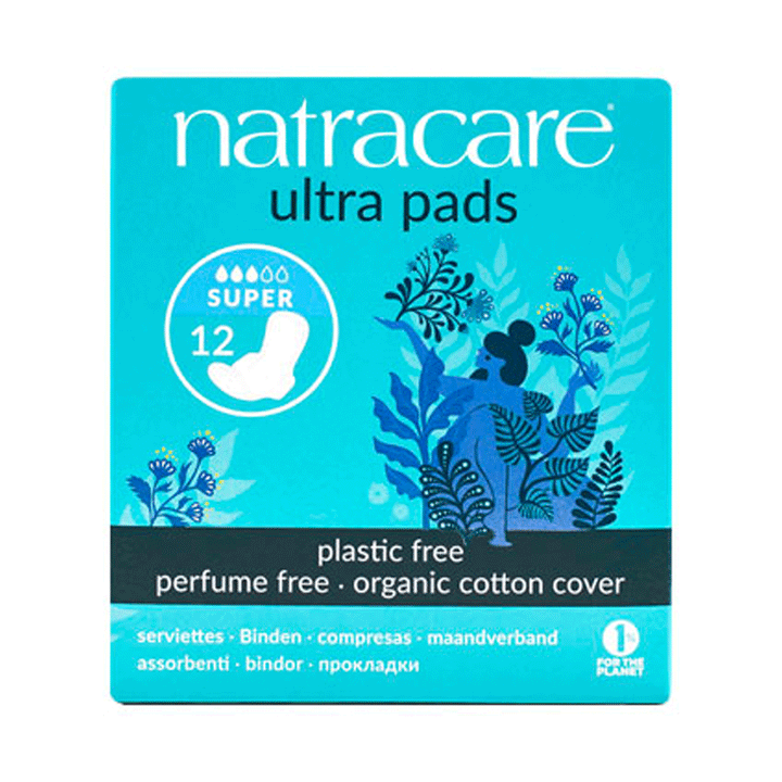 Natracare Ultra Super Period Pads With Wings, 12ct