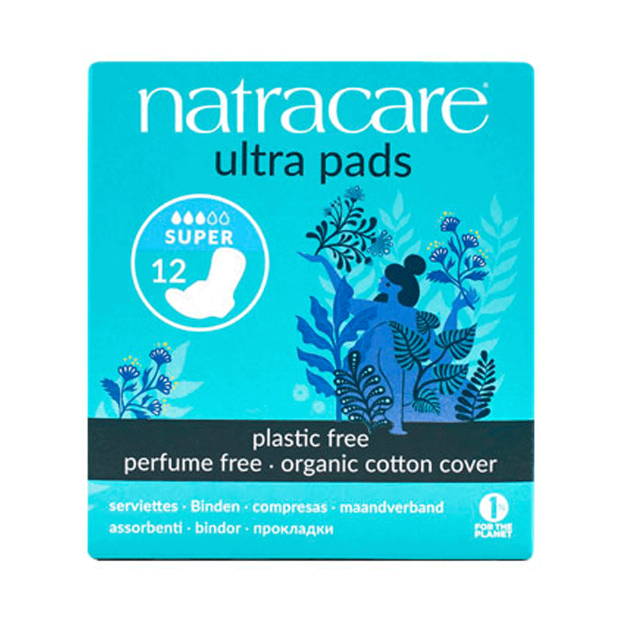 Natracare Ultra Super Period Pads With Wings, 12ct
