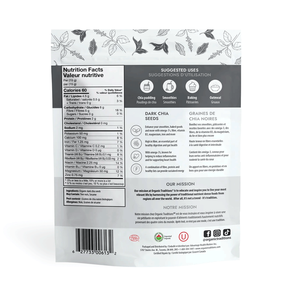 Organic Traditions Dark Chia Seeds, 227g