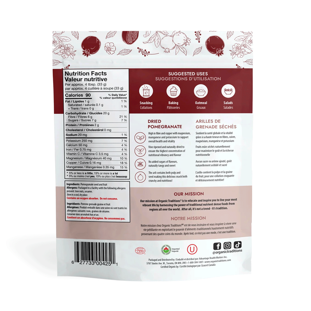 Organic Traditions Dried Pomegranates, 100g