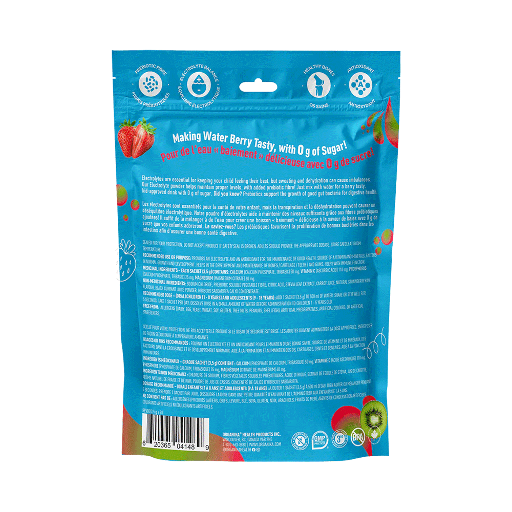 Organika KIDS Electrolytes Sachets - Daily Electrolyte Balance - Strawberry Kiwi, 3.5g x 20