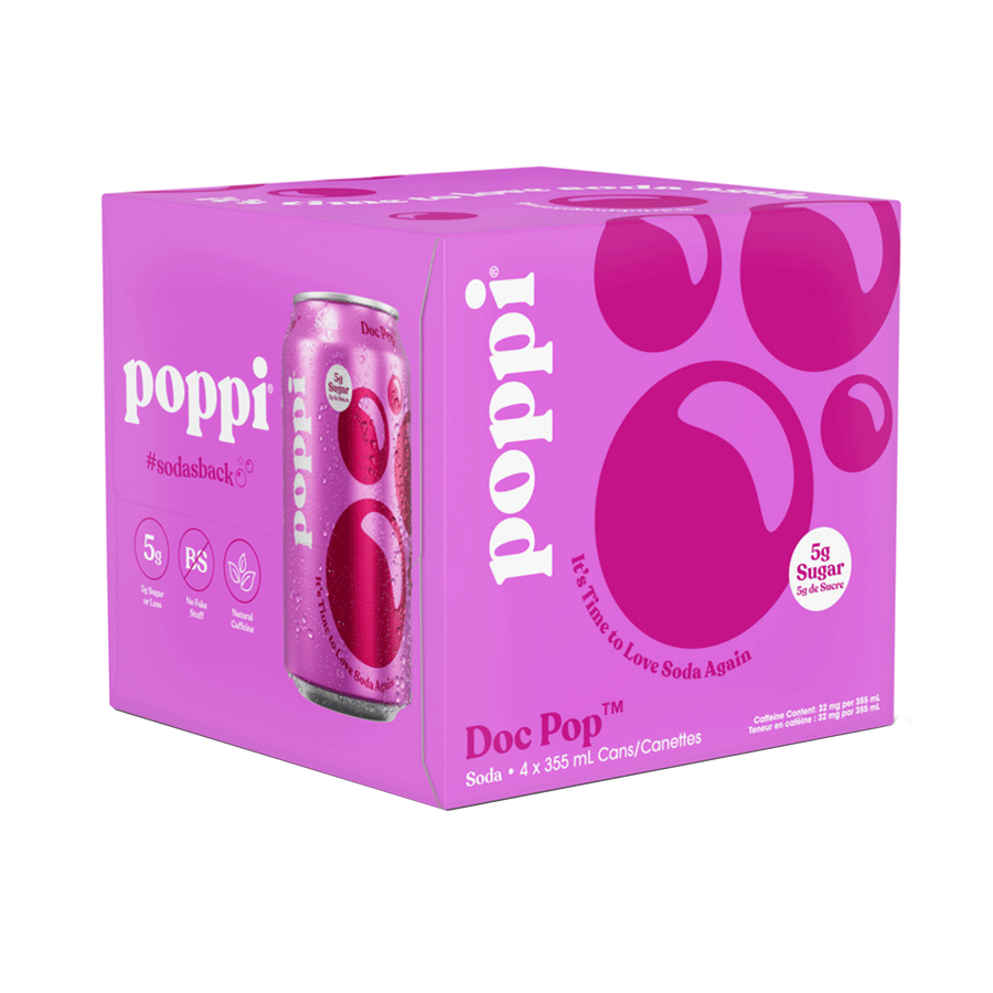 POPPI Sparkling Prebiotic Soda Doc Pop, 4 x 355 ml
