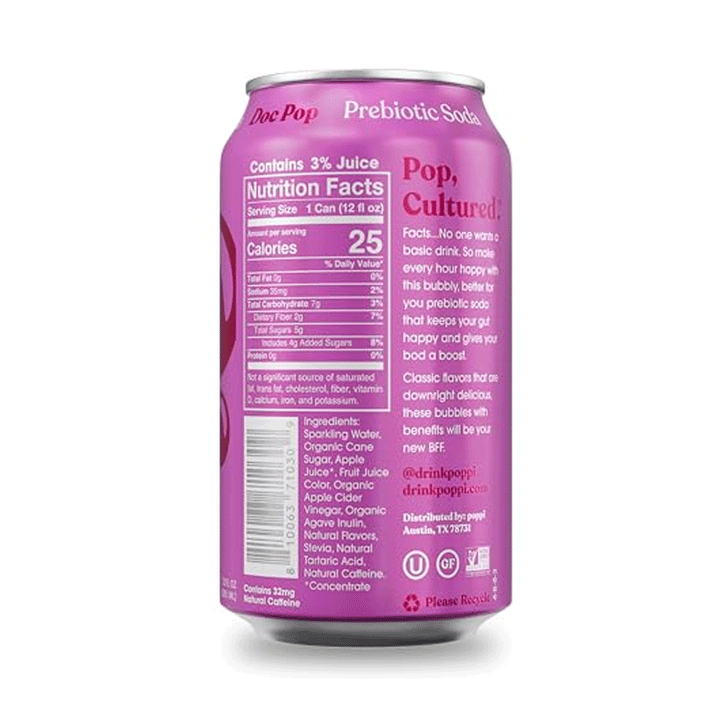 POPPI Sparkling Prebiotic Soda Doc Pop, 4 x 355 ml