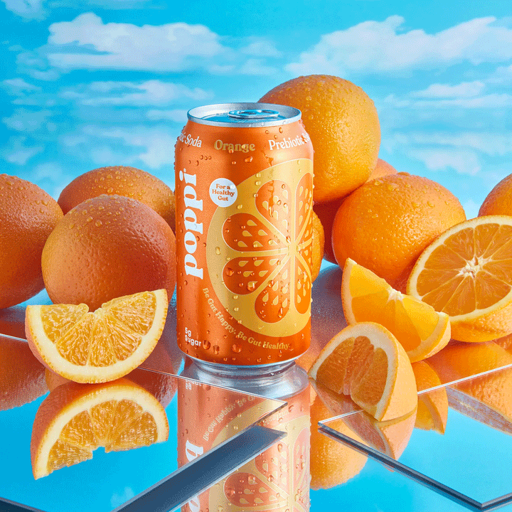POPPI Sparkling Prebiotic Soda, Orange, 4-Pack