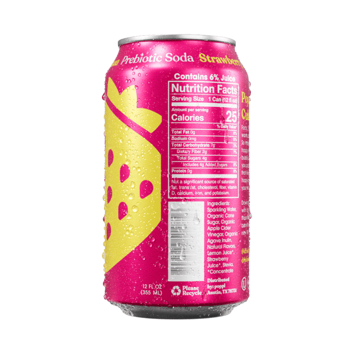 POPPI Sparkling Prebiotic Soda Strawberry Lemon, 4 x 355 ml
