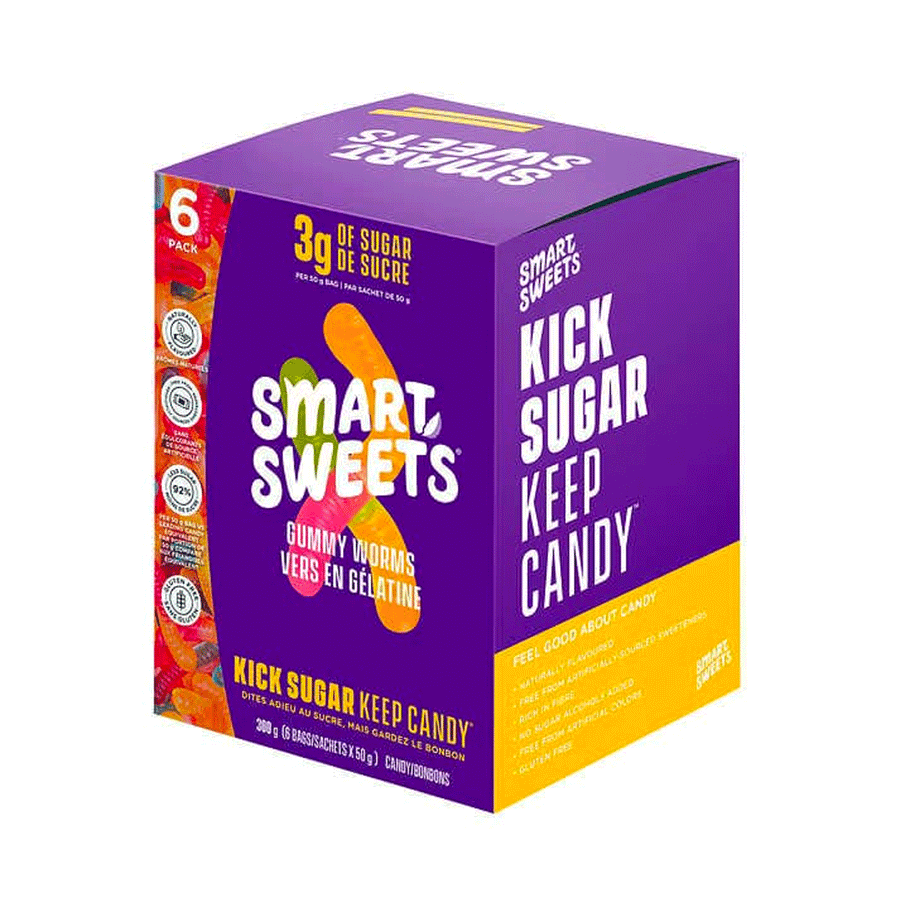 Smart Sweets Low Sugar Gummy Worms, 6x50g