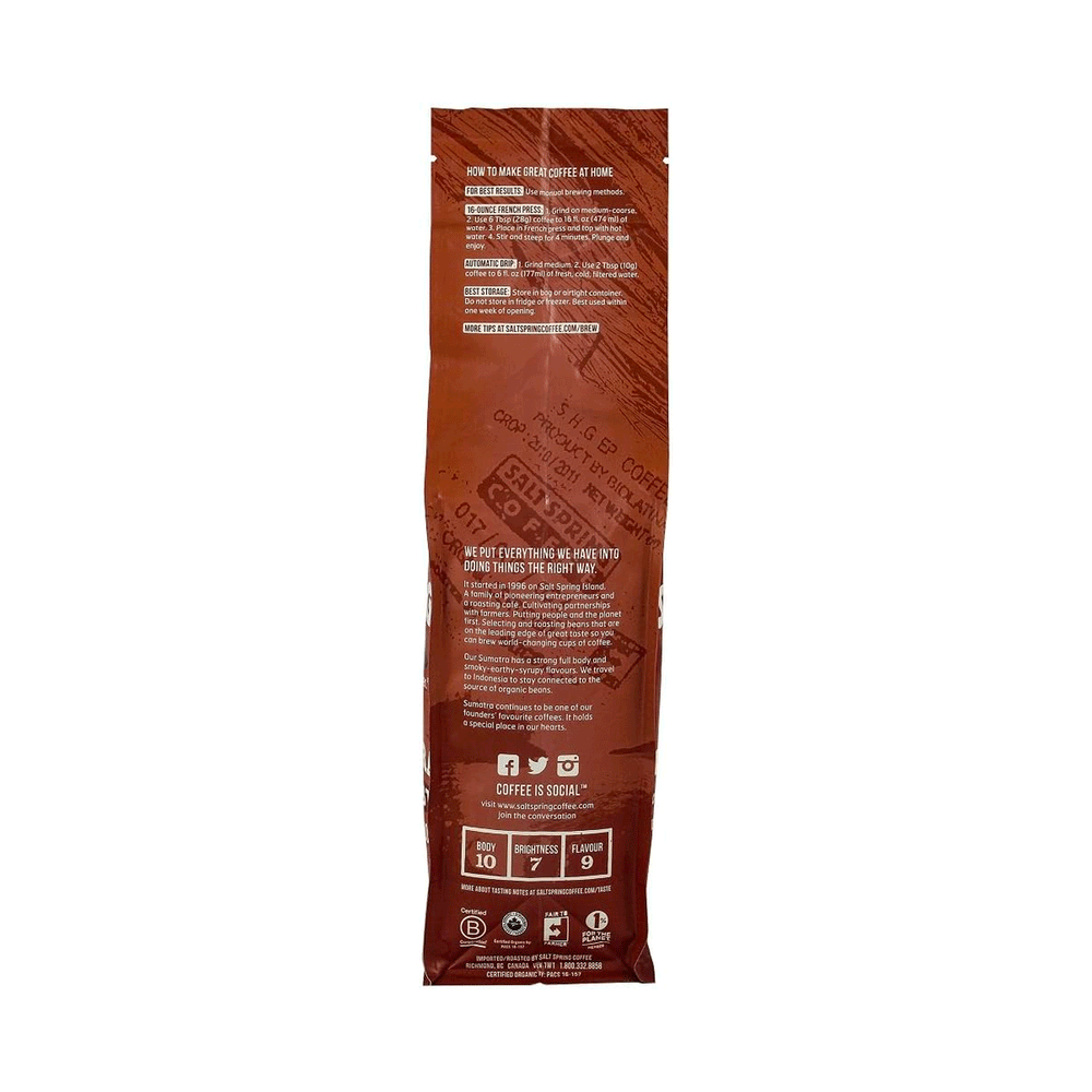 Salt Spring Organic Sumatra Dark Roast Coffee, 400g