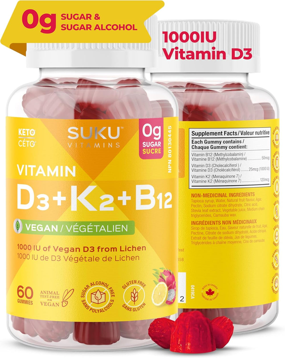 Suku Vitamins - Vitamin D3 + K2 + B12, 60 Gummies