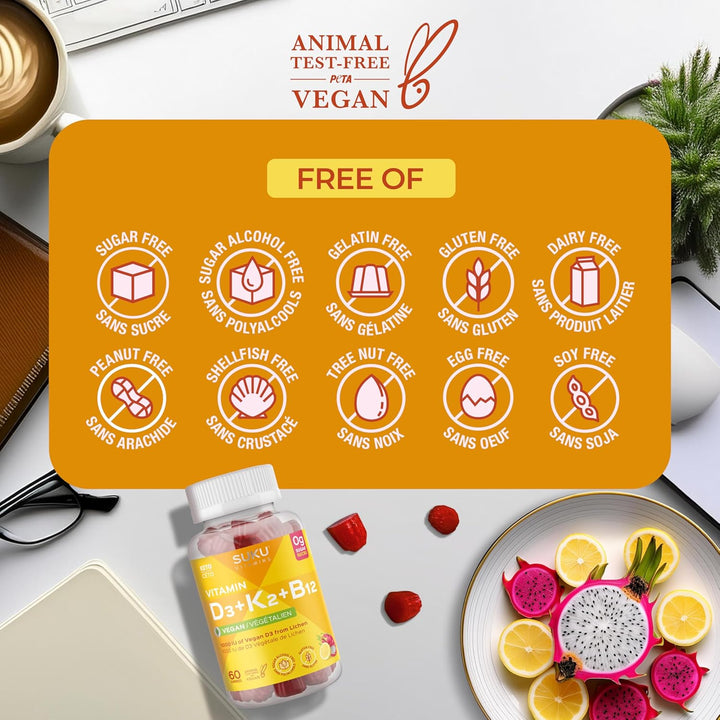 Suku Vitamins - Vitamin D3 + K2 + B12, 60 Gummies
