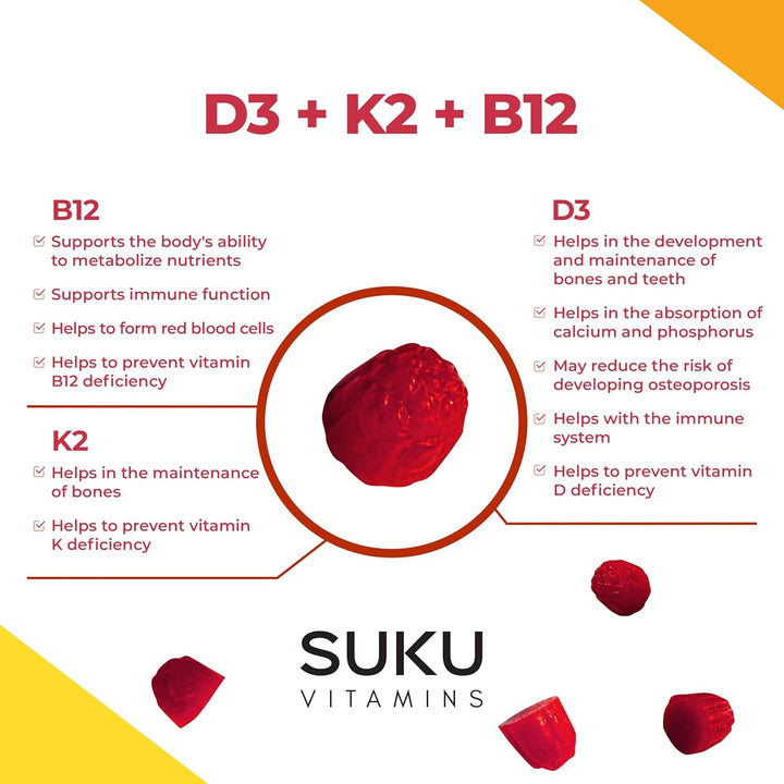 Suku Vitamins - Vitamin D3 + K2 + B12, 60 Gummies