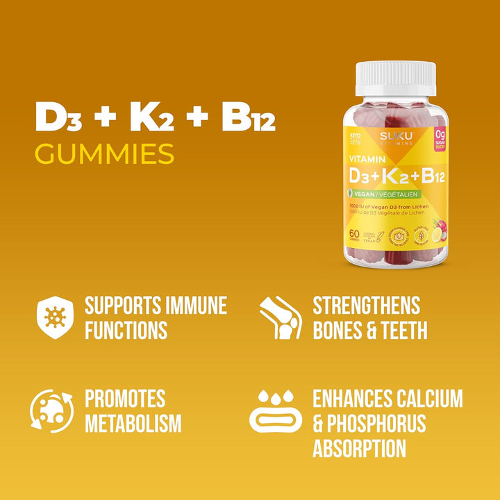Suku Vitamins - Vitamin D3 + K2 + B12, 60 Gummies