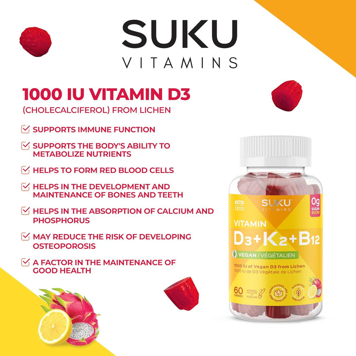 Suku Vitamins - Vitamin D3 + K2 + B12, 60 Gummies