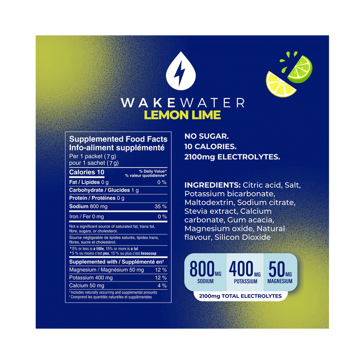WakeWater Lemon Lime Electrolytes, 10ct