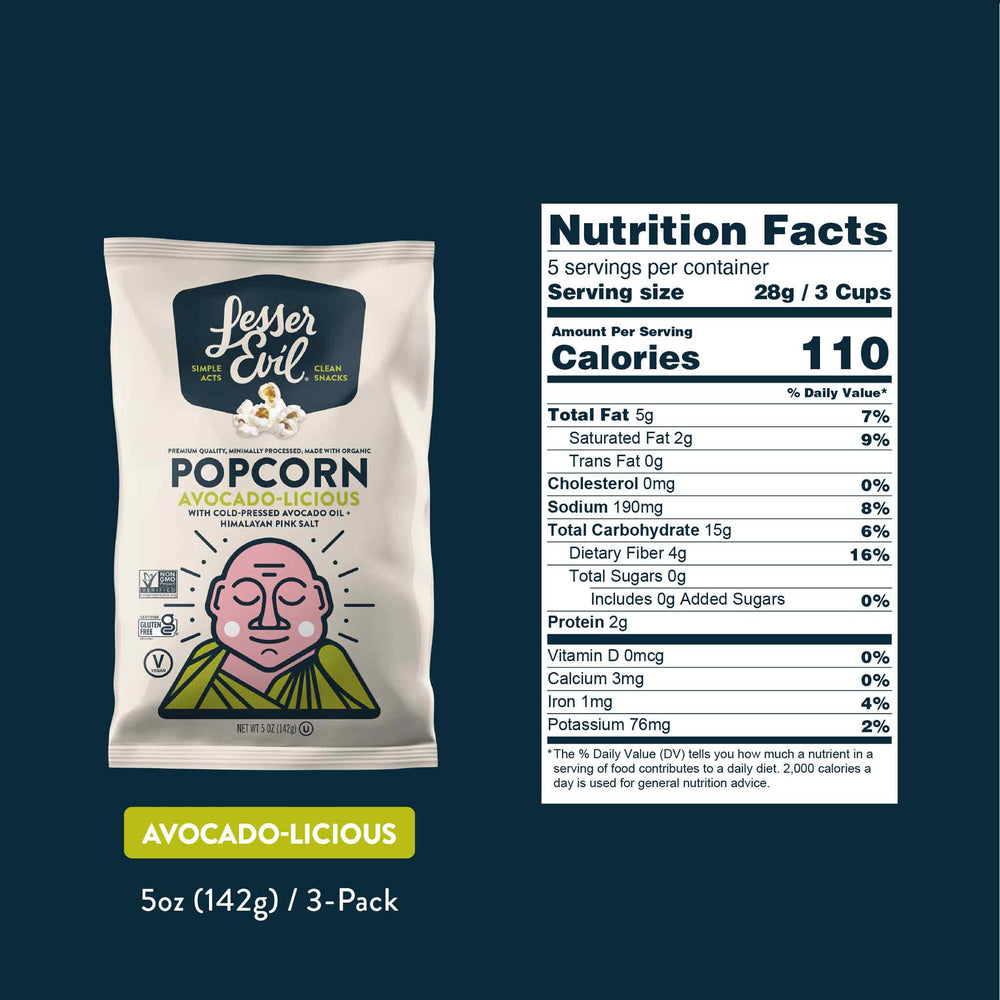 Lesser Evil Avocado-licious Organic Popcorn, 142g