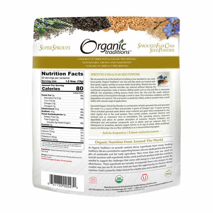 Organic Traditions Sprouted Chia & Flax Seed Powder, 454g