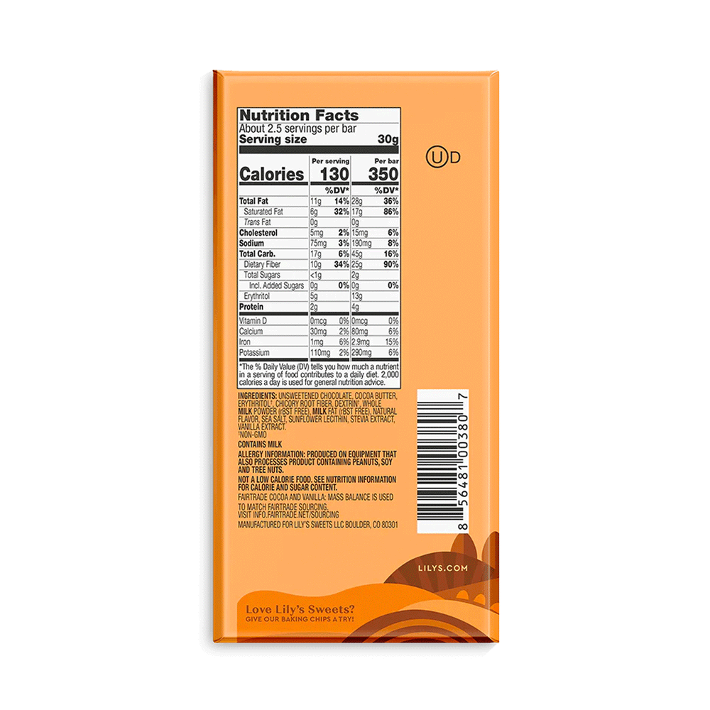 Lily's Sweets Milk Chocolate Style Bar - Salted Caramel (40% Cocoa), 85g
