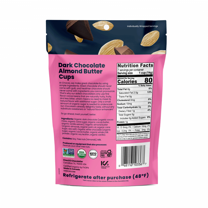 ChocXO 56% Dark Chocolate Almond Butter Cups, 98g