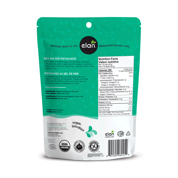 Elan Organic Sea Salted Pistachios, 145g