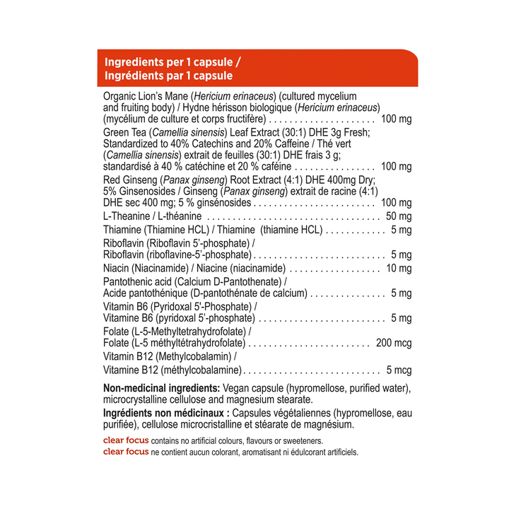 Genuine Health Clear Focus With Lion's Mane Mushroom, 60 Capsules