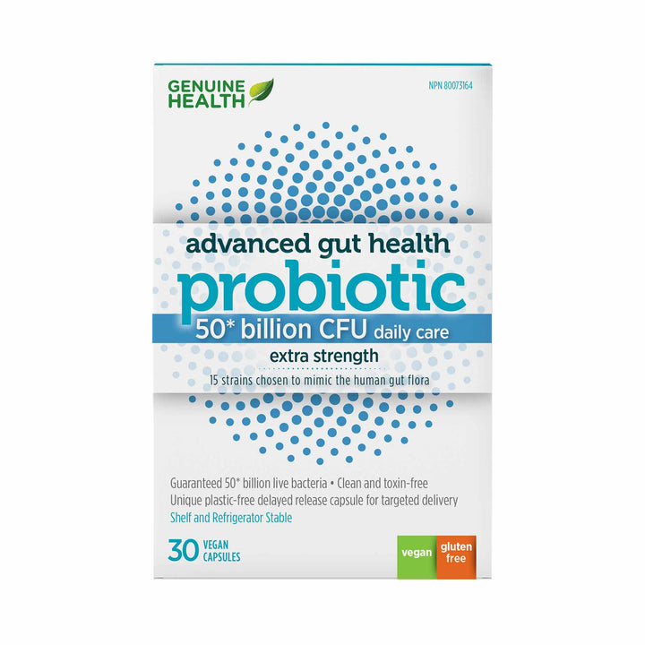 Genuine Health Advanced Gut Health Probiotics, 50 Billion CFU, 15 Diverse Strains, Vegan Delayed-release Capsules, 30 Count