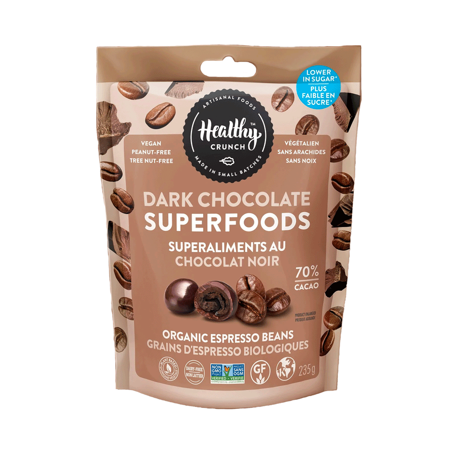 Healthy Crunch Dark Chocolate Superfoods - Organic Espresso Coffee Beans, 235g