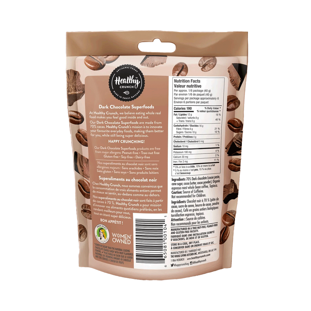 Healthy Crunch Dark Chocolate Superfoods - Organic Espresso Coffee Beans, 235g