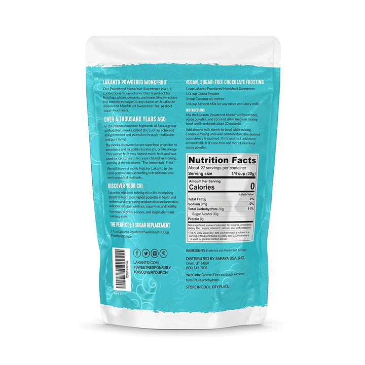 Lakanto Powdered Monkfruit Sweetener 1:1 Sugar Substitute, 454g