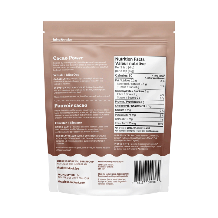 Lake & Oak Tea Co. Cacao Mylk Superfood Hot Cocoa, 80g