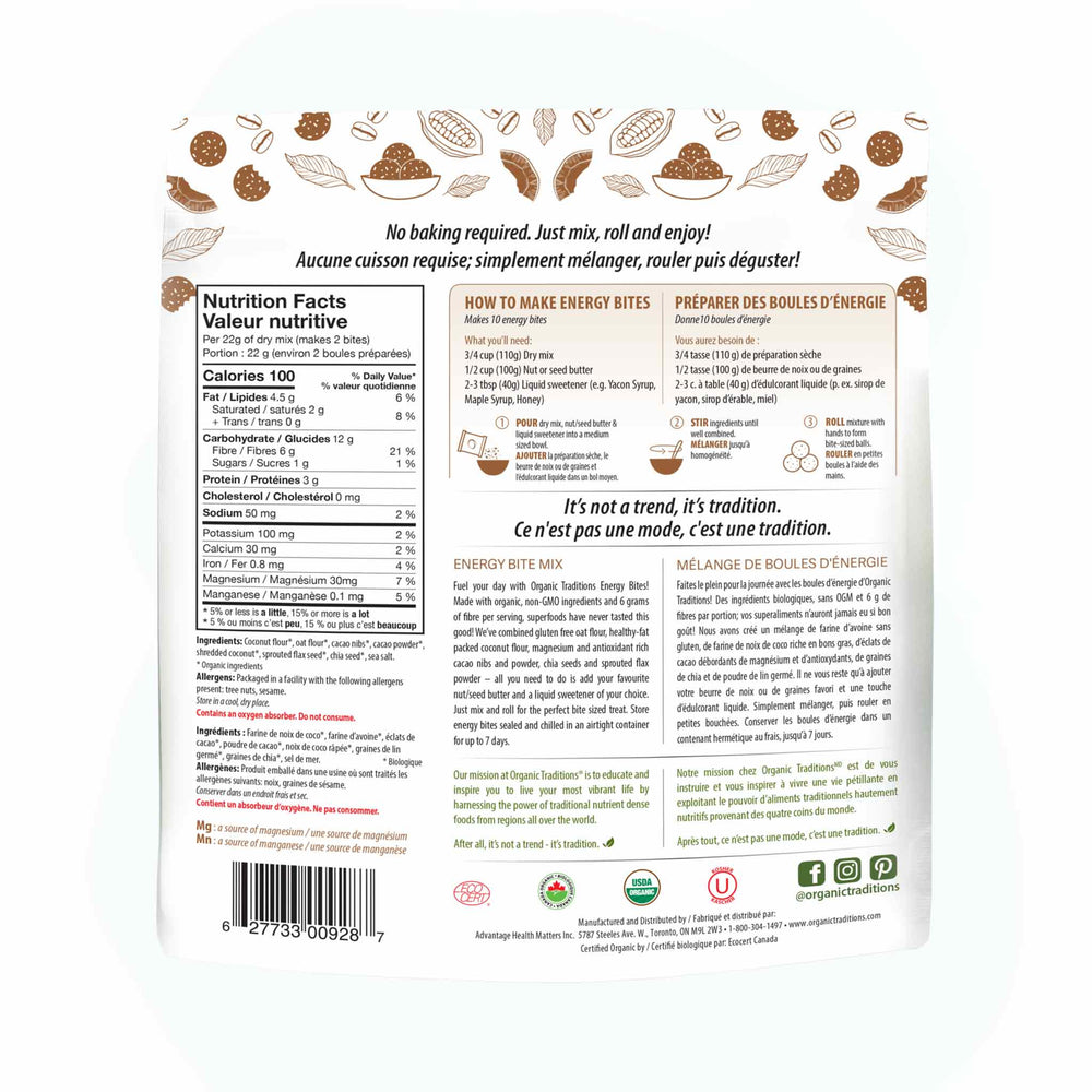 Organic Traditions Chocolate Energy Bite Mix, 220g