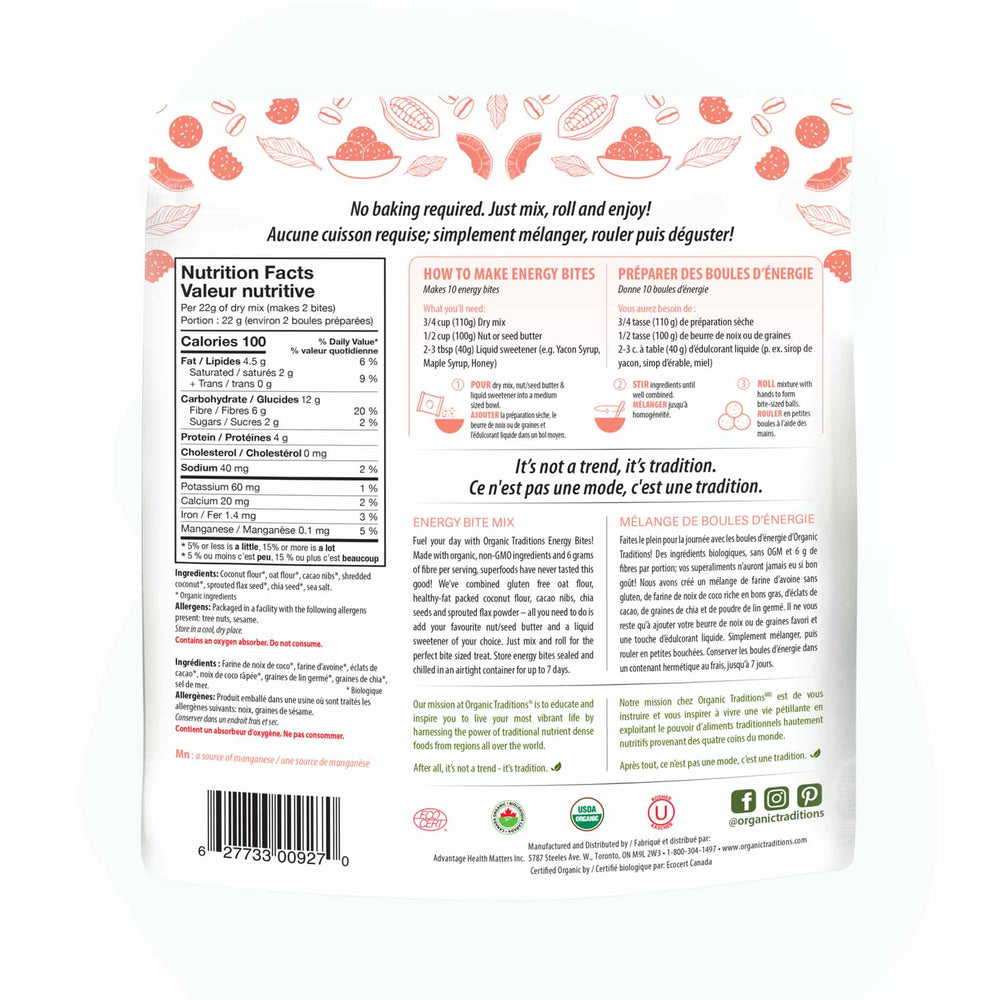 Organic Traditions Original Energy Bite Mix, 220g