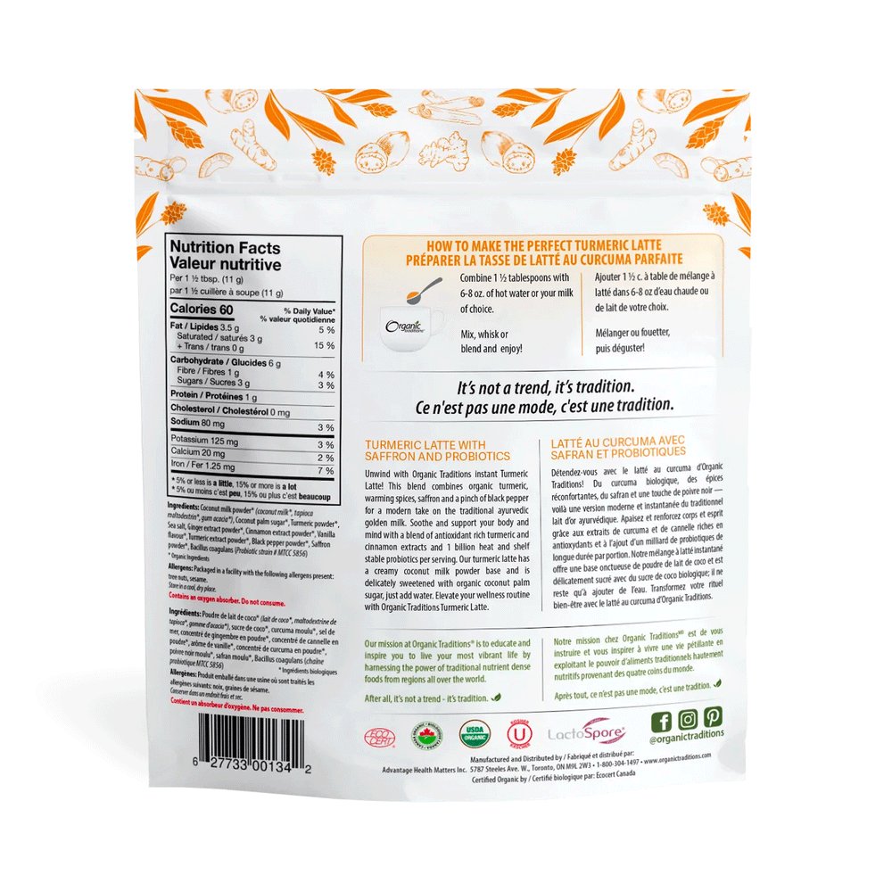 Organic Traditions Turmeric Latte With Probiotics, 150g