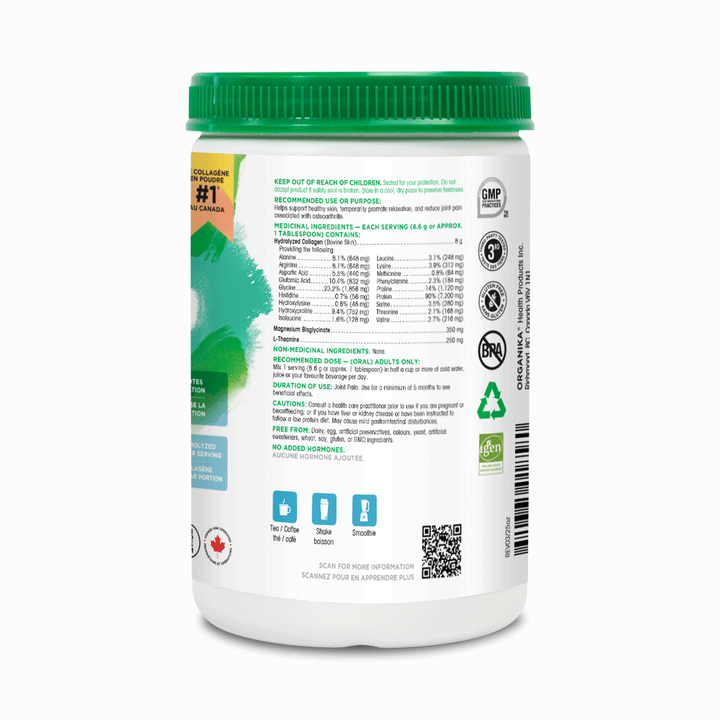 Organika Enhanced Collagen - Relax - Hydrolyzed Collagen With Magnesium Bisglycinate And L-Theanine, 250g