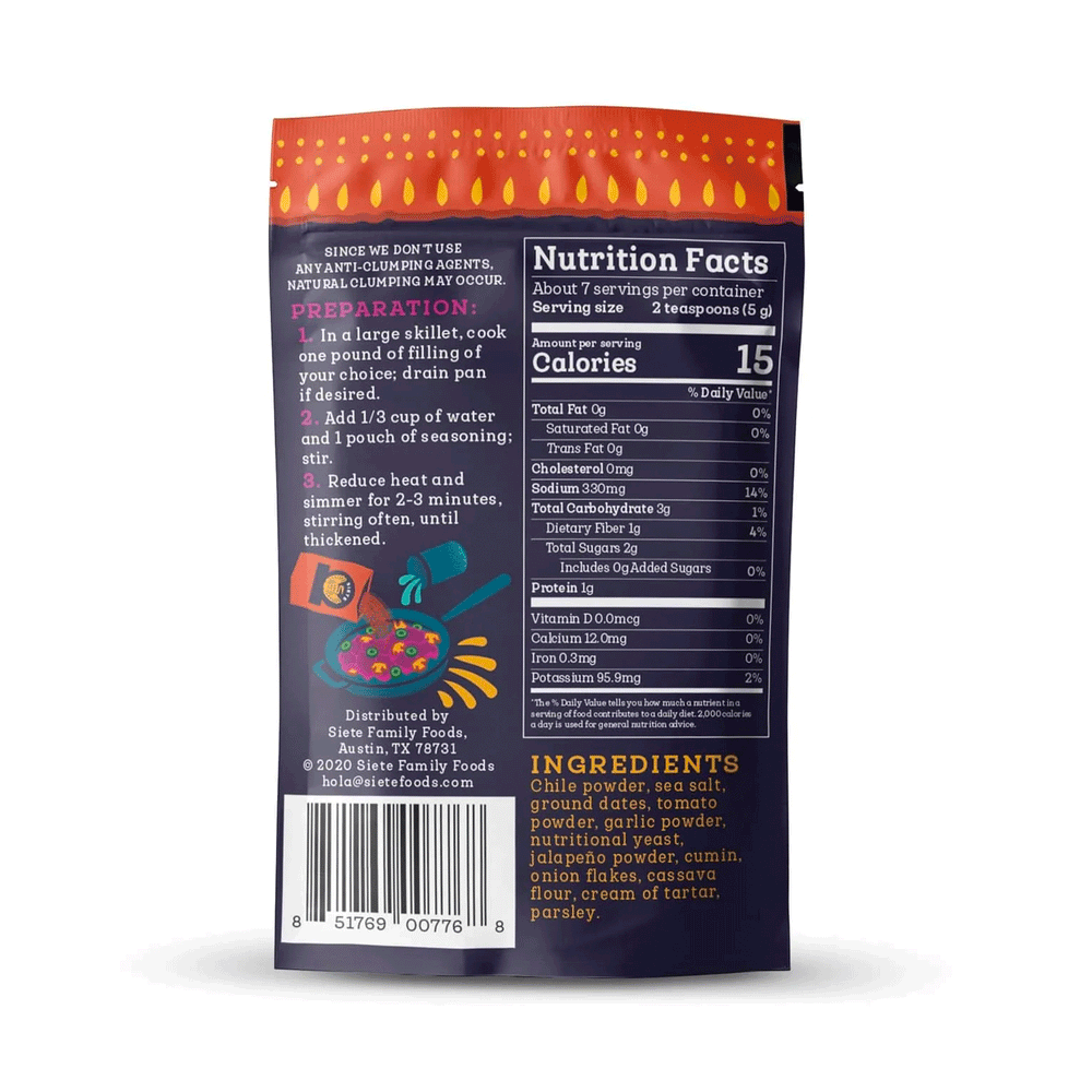 Siete Spicy Taco Seasoning, 37g