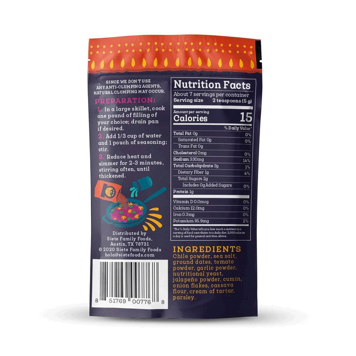 Siete Spicy Taco Seasoning, 37g